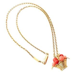 Authentic Van Cleef & Arpels 18k Gold Coral Bead Fruit Basket Pendant Necklace